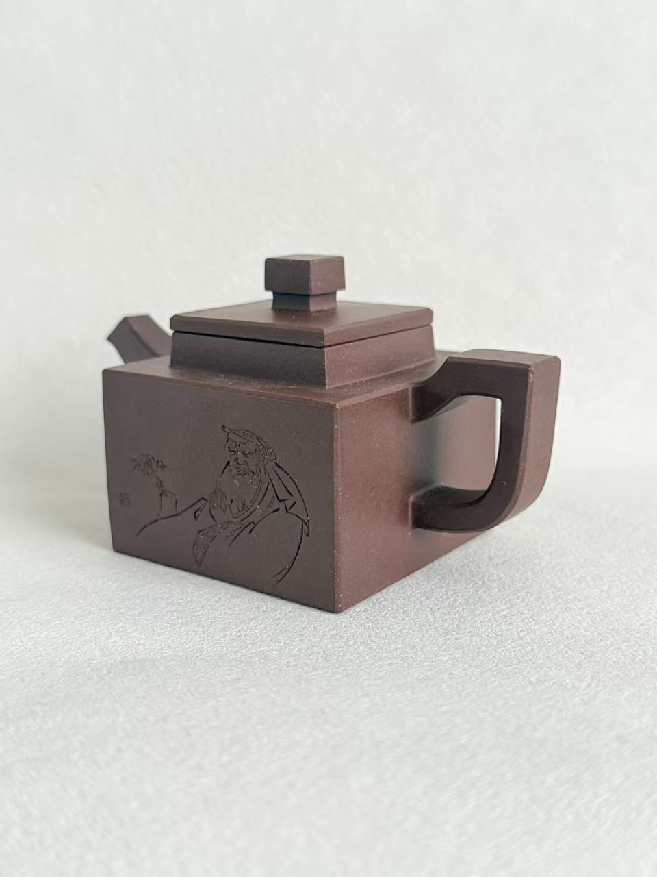 Original Ore Zini Square Yixing Teapot – Fully Handmade Hand-Carved, 160ml